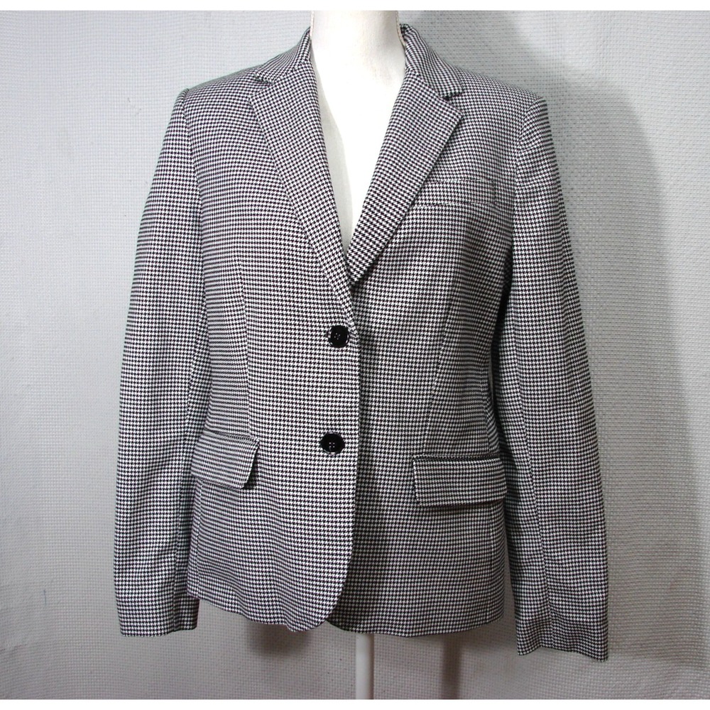 Vtg LRL Ralph Lauren Houndstooth Cotton Blazer Jacket Size 10 Black White Luxury